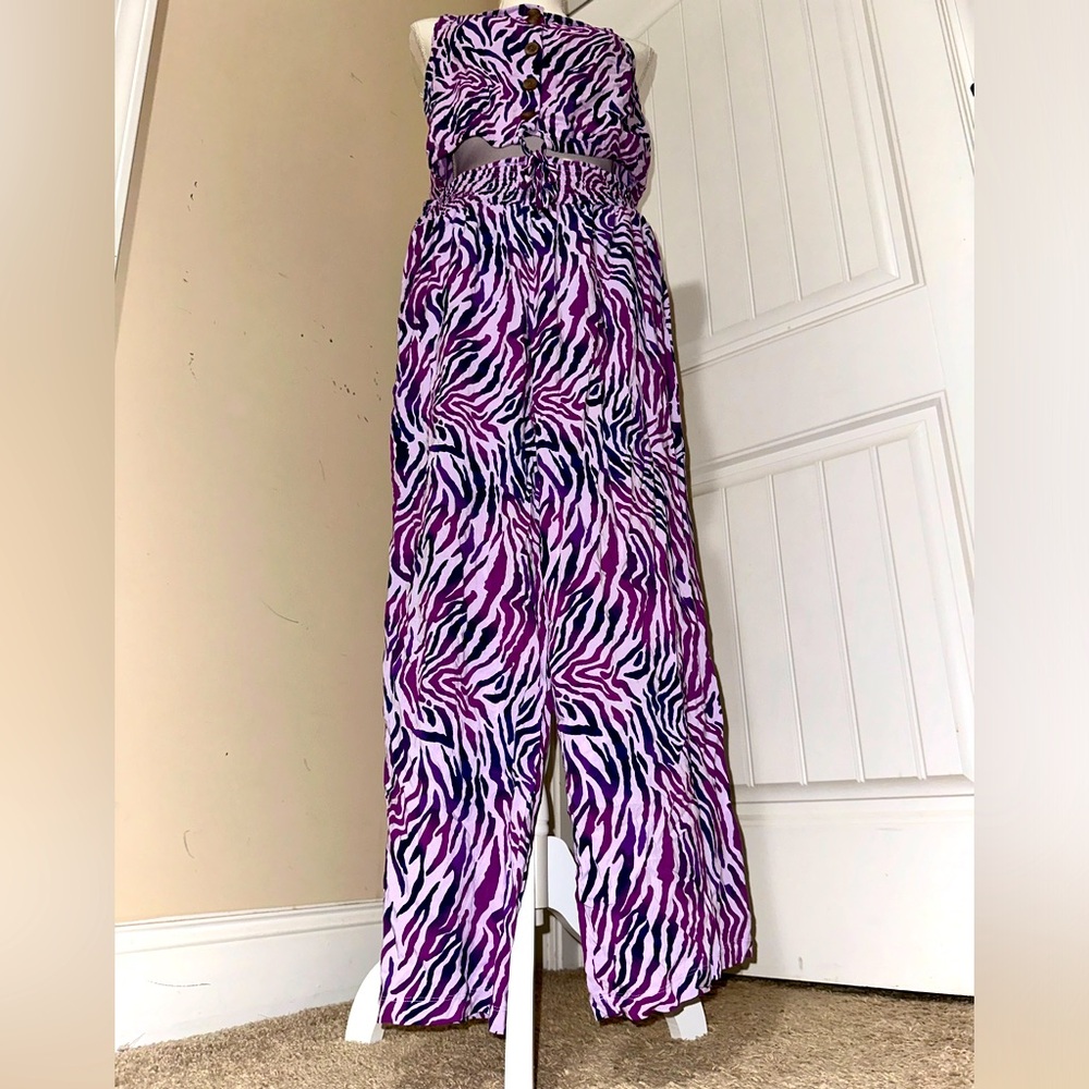 Bar III Women  Purple Zebra Animal Print Crop Top with matching wide leg pants